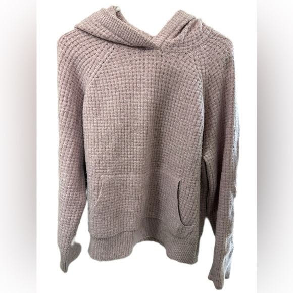 Pink Waffle Knit Sweater with Hood - Picture 1 of 5
